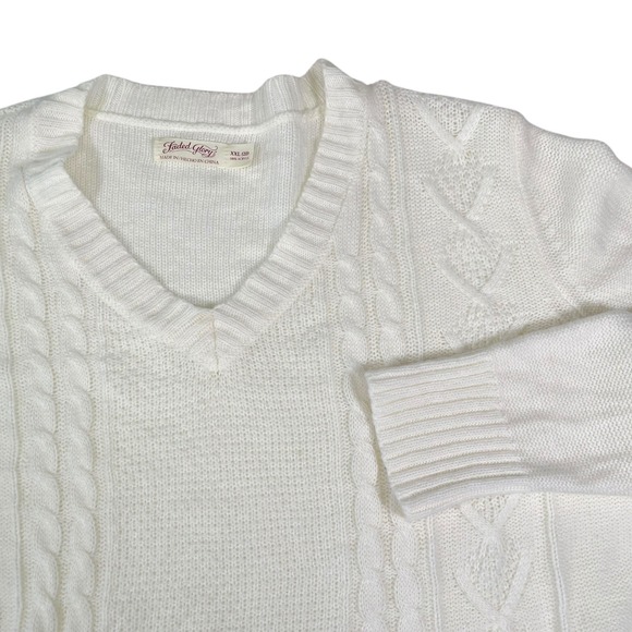 Faded Glory Sweaters - Faded Glory XXL (20) Cream V-Neck Cable Knit Sweater Preppy Coastal Grandma